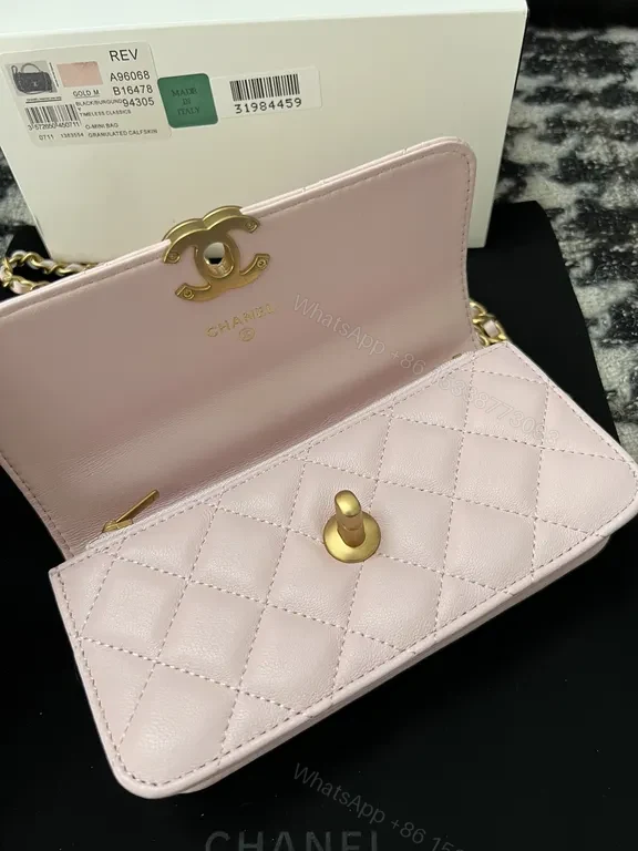 View 8 of Chanel-Inspired Pink Quilted Leather Mini Bag with Gold Chain