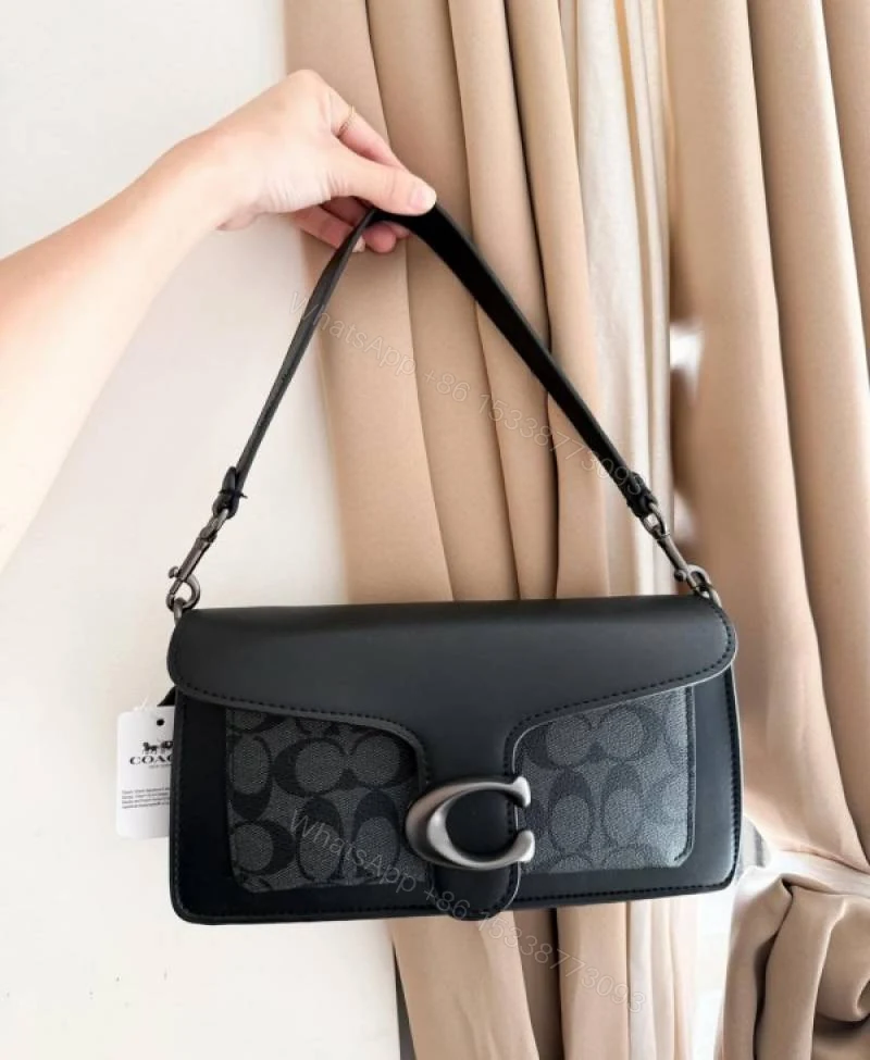 First Copy Coach Black Signature Shoulder Bag With C Logo Buckle And Premium Finish — view 1