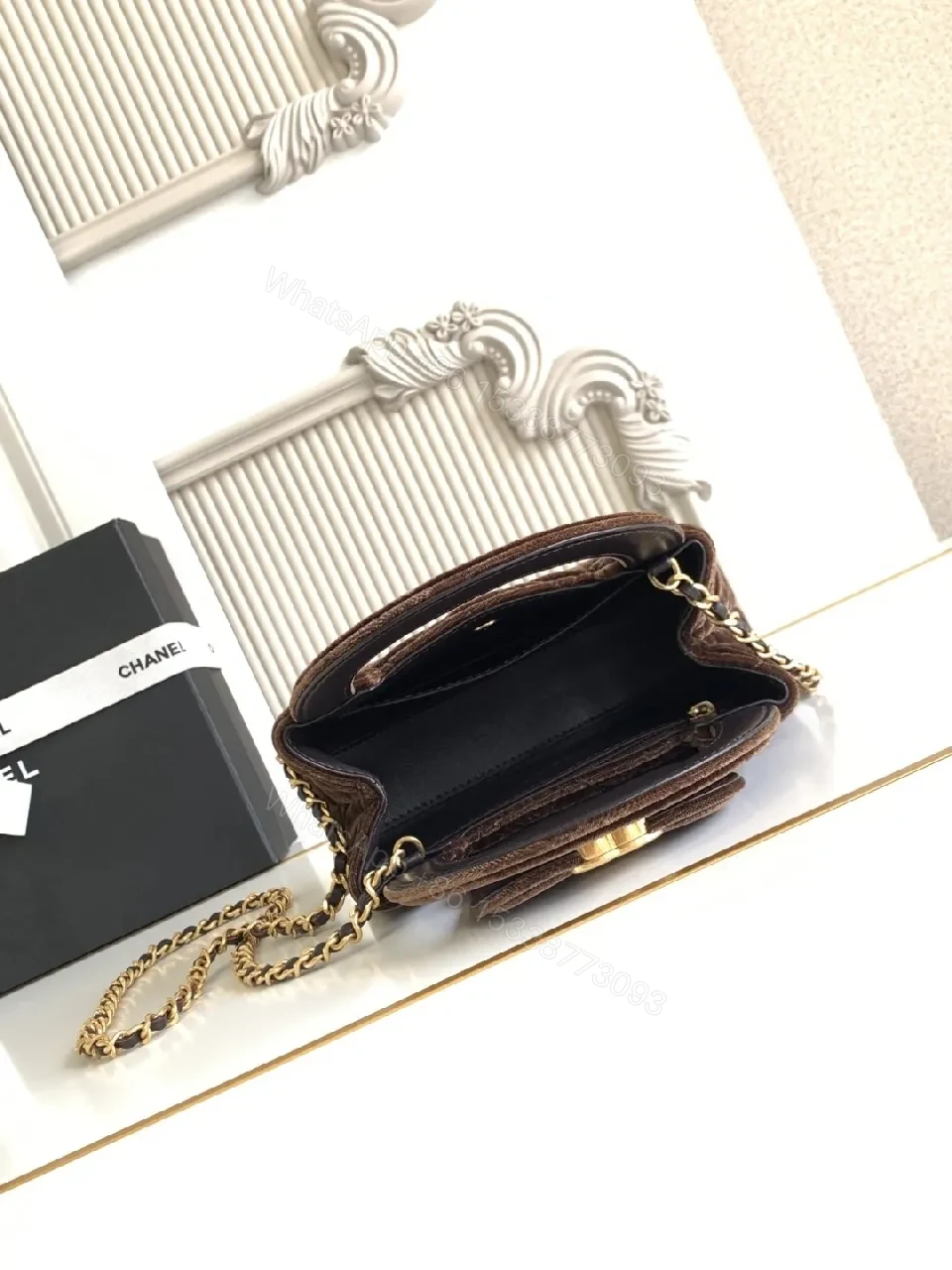 View 3 of Velvet Quilted Bag with Gold Chain – Luxe Evening Tote