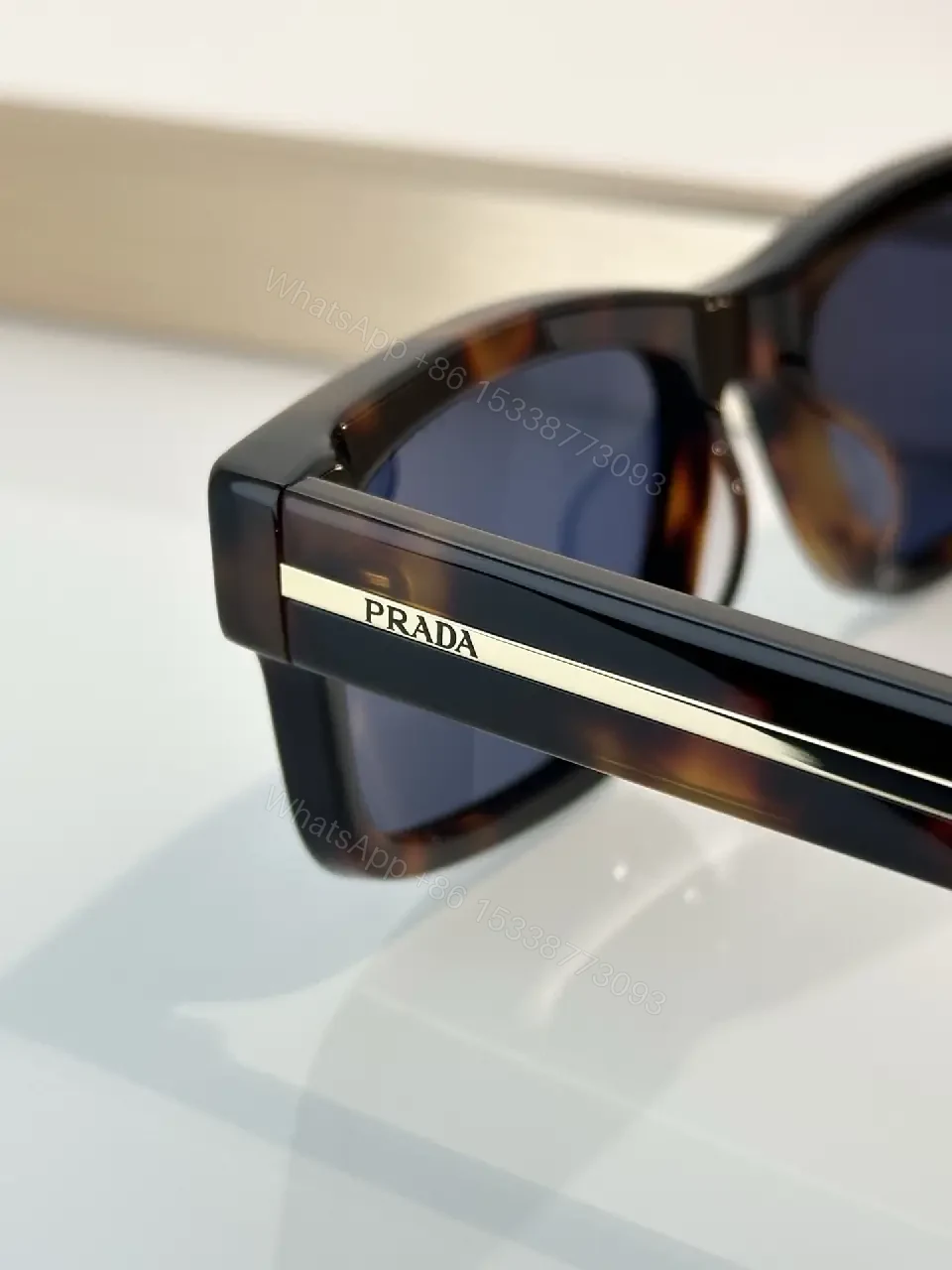 View 3 of Tortoiseshell Rectangle Wrap Sunglasses, Cat-Eye Inspired, PRADA PRZ