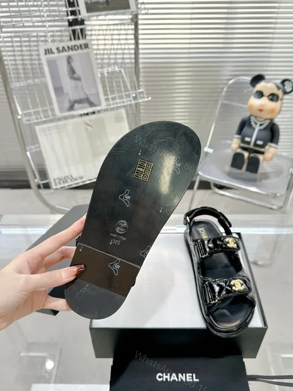 View 4 of Chanel-Inspired Black Patent Sandals: All-Day Comfort