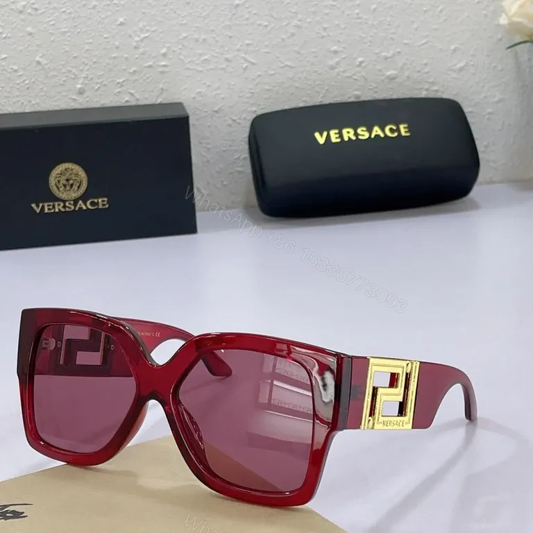 View 5 of Bold Black Acetate Sunglasses: Versace, Oversized Square with Gold Accents