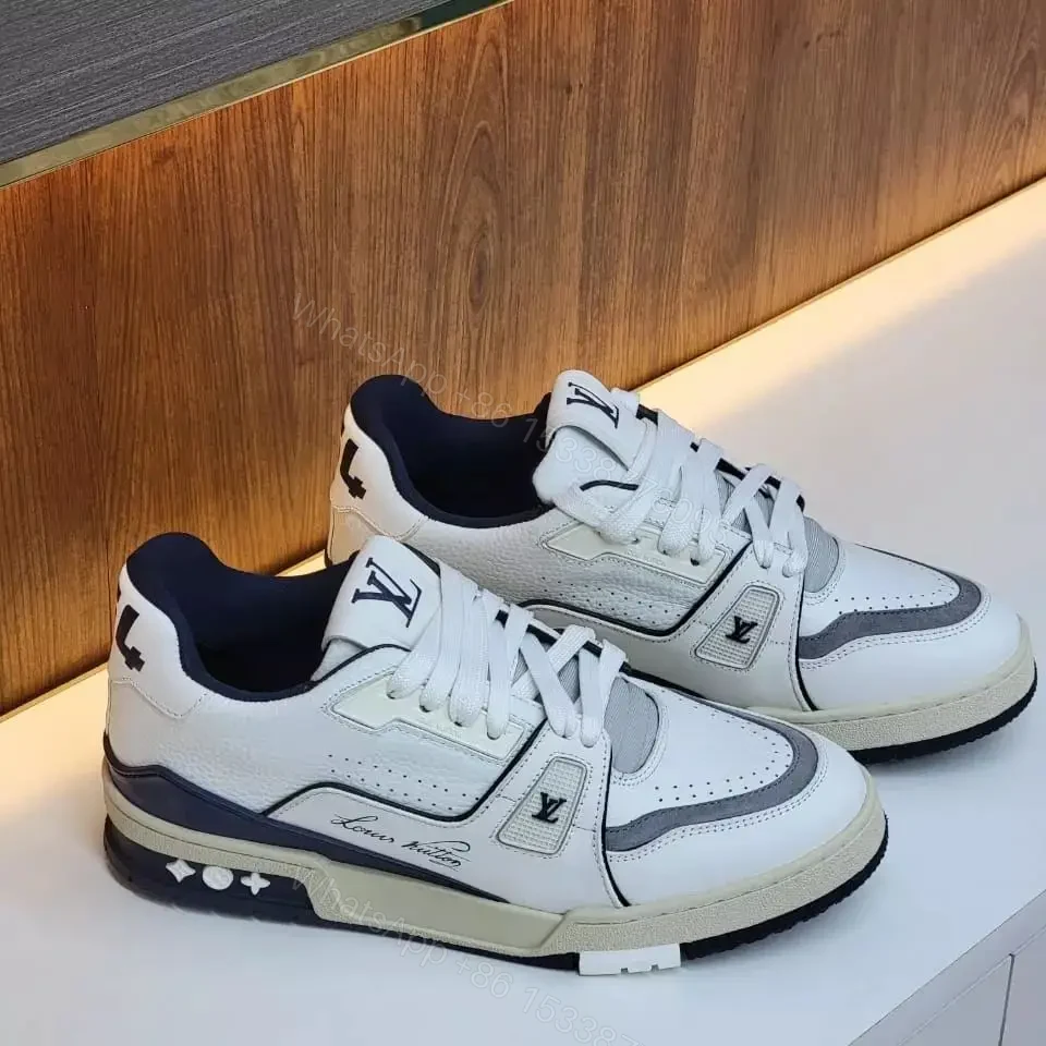 Louis Vuitton White Blue Leather Sneakers in Dubai — view 1