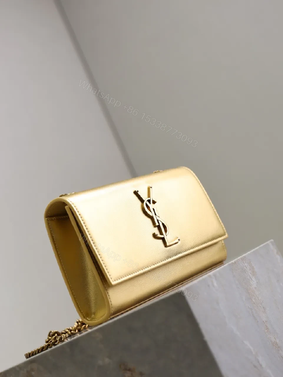View 7 of Gold Leather Clutch, YSL-Style, Compact Luxury Carry