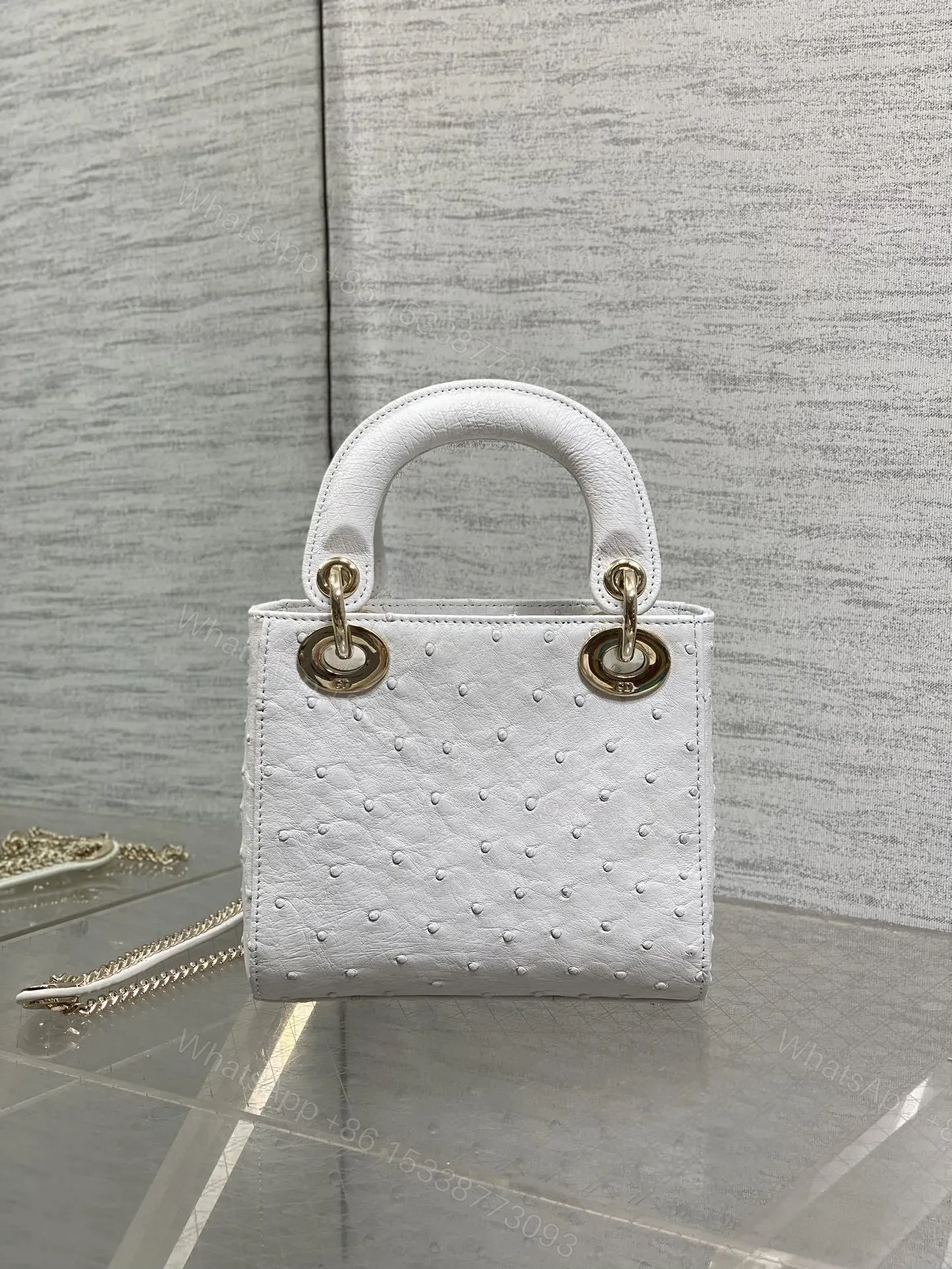 View 4 of Christian Dior Mini Lady Dior bag in white ostrich leather