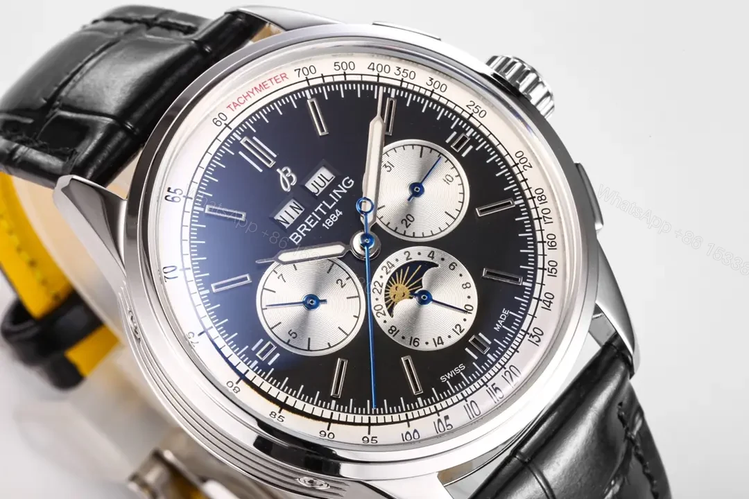 View 3 of OM Factory Breguet Classique Complications Perpetual Calendar Watch – Blue Dial with Black Leather Strap