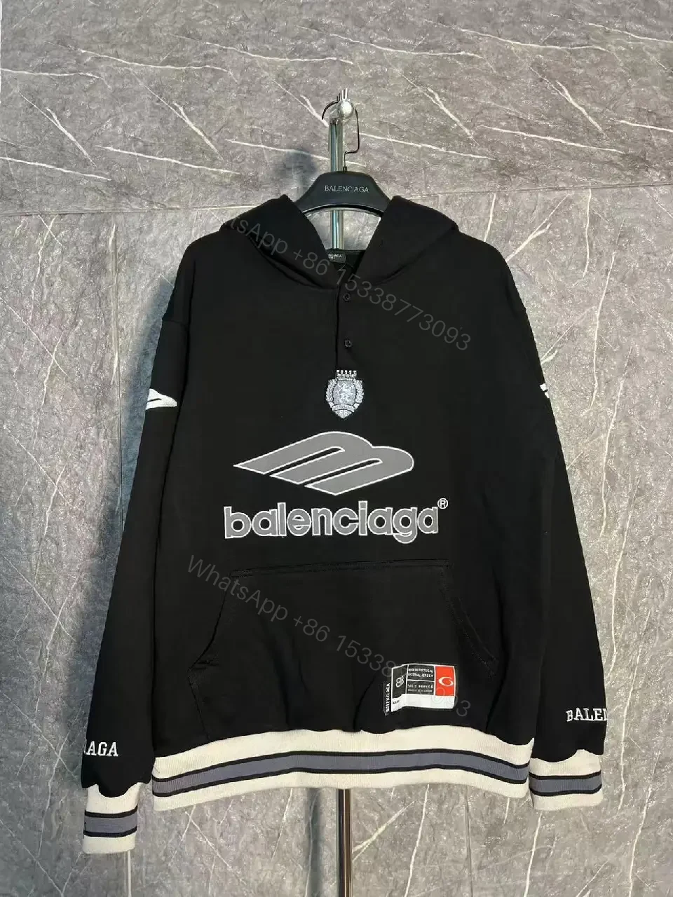 Black + Cotton Blend + Streetwear + Bold Logo Luxe Hoodie — view 1