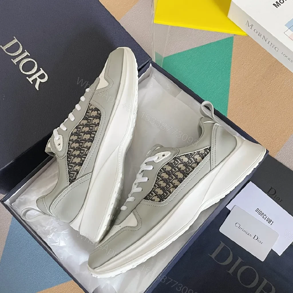 View 5 of Textured Leather-Trim Luxury Sneakers with All-Day Comfort