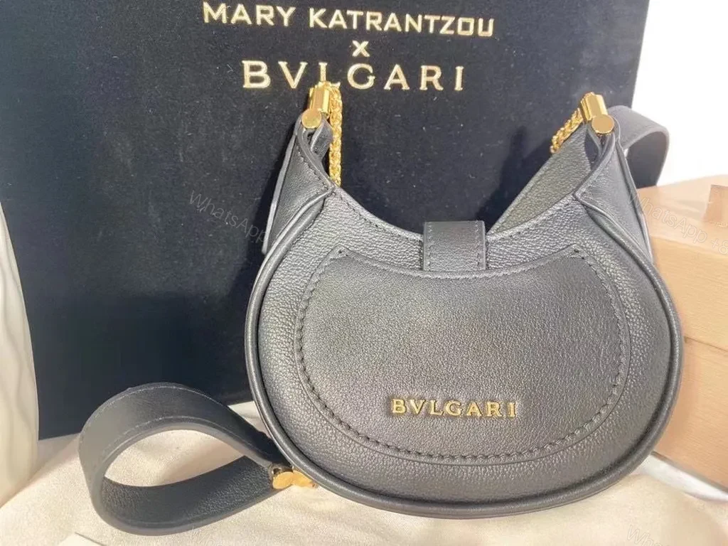 View 2 of Black Calfskin Crescent Crossbody: Mary Katrantzou Ã— BVLGARI Luxury