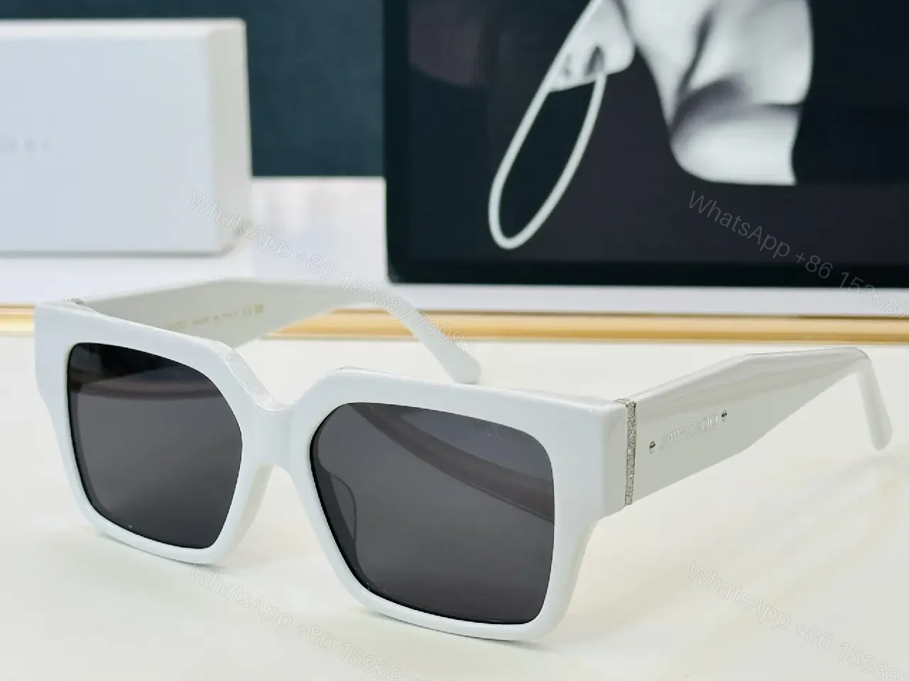 View 3 of Black Frame Polycarbonate Oversized Bold Chunky Silhouette Sunglasses