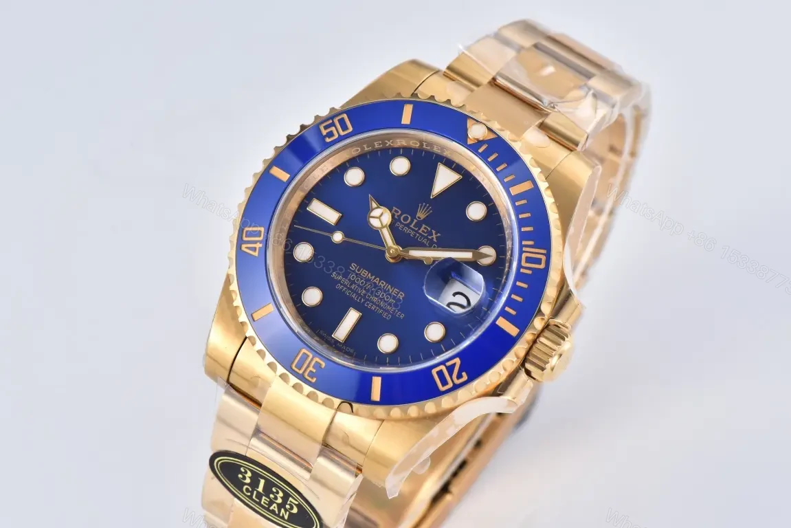 View 2 of MKS Factory Clean Factory CLEAN V5 Blue Bezel Gold Submariner Watch