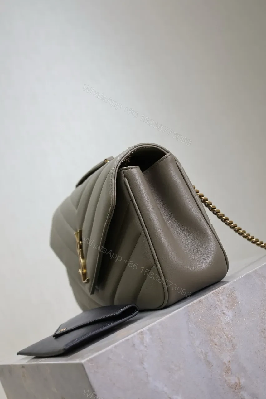 View 4 of Soft Taupe Quilted Shoulder Bag with Gold Hardware Set