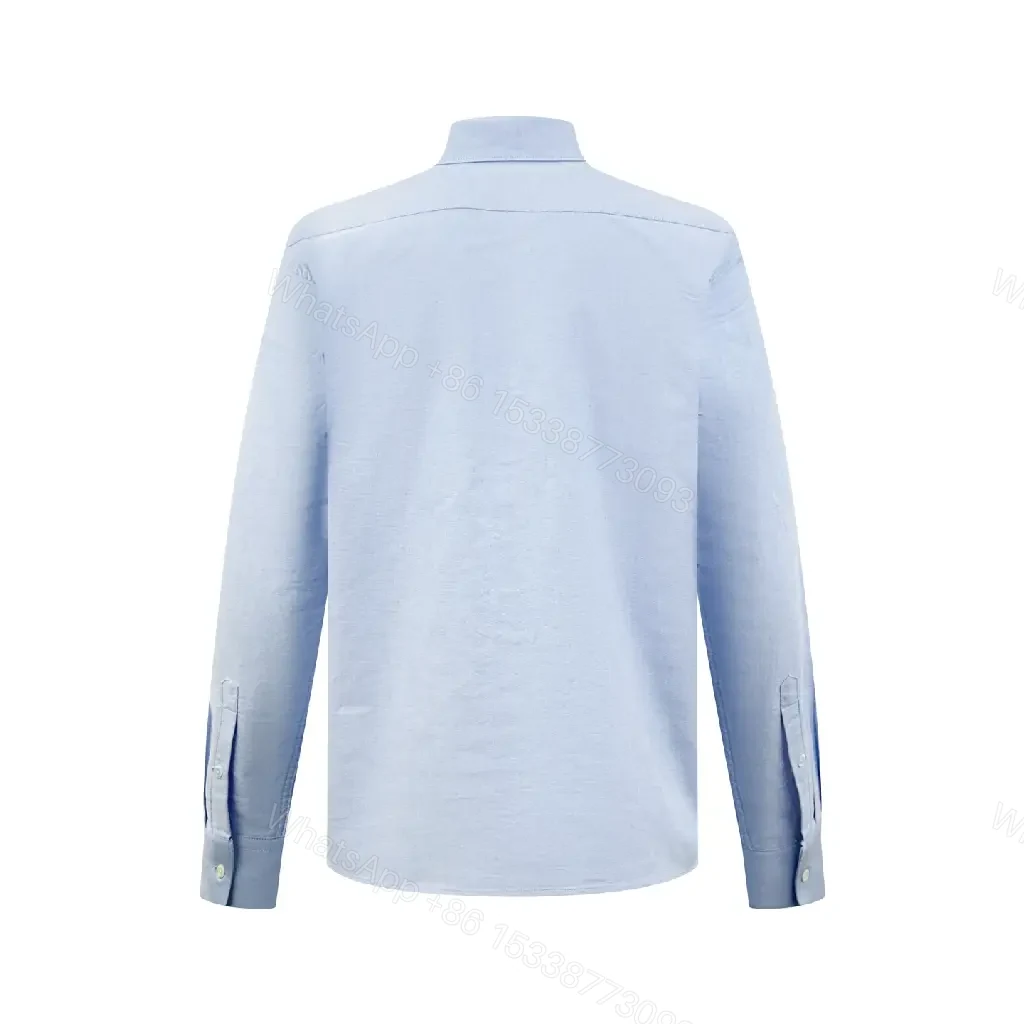 View 7 of Light Blue Cotton Button-Down Shirt, Classic Fit, PRADA Logo
