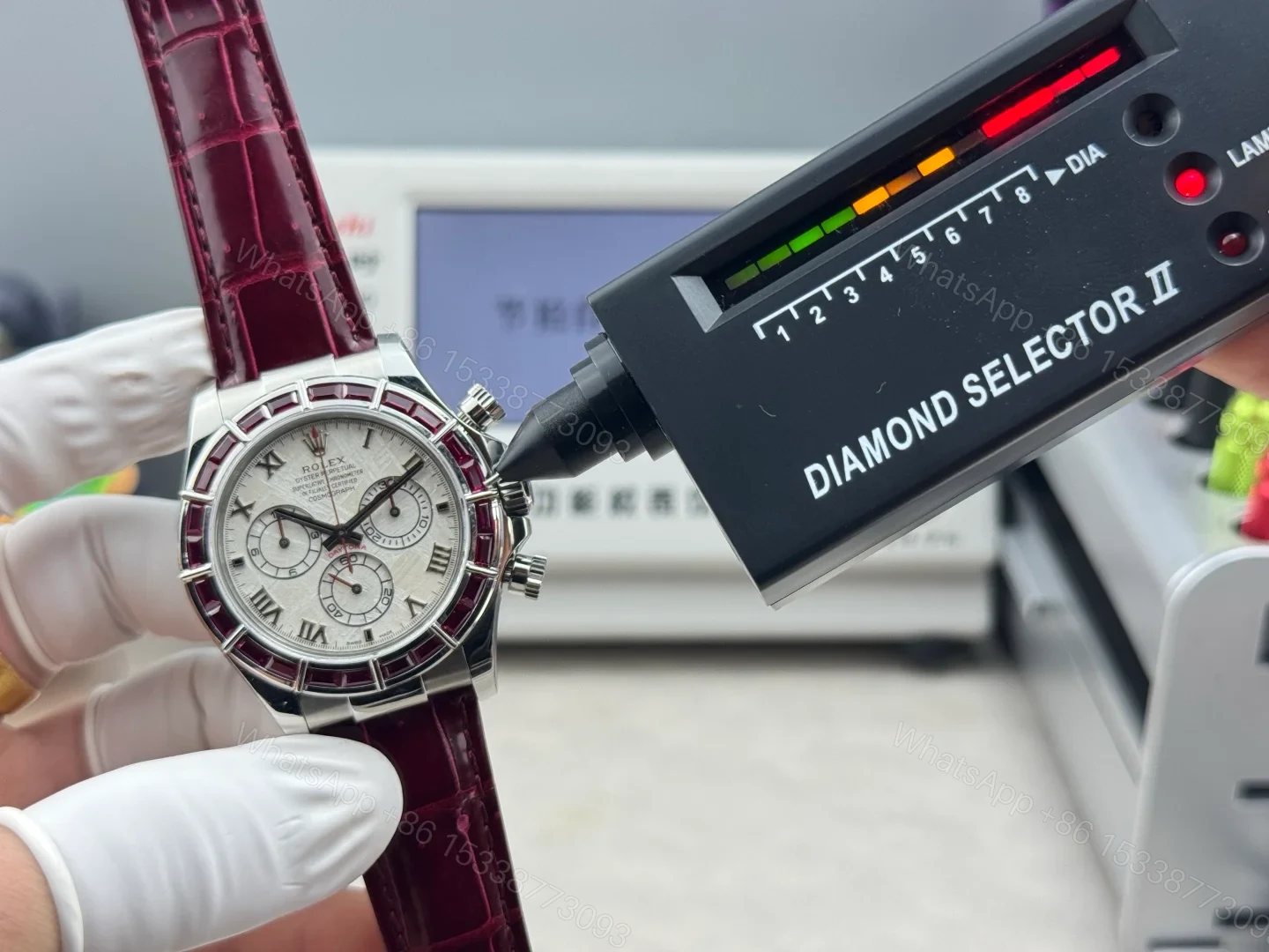 View 5 of Rolex Daytona Meteorite Ruby Replica 40MM Exclusive Burgundy Leather Strap LB2-RUBY-METEORITE