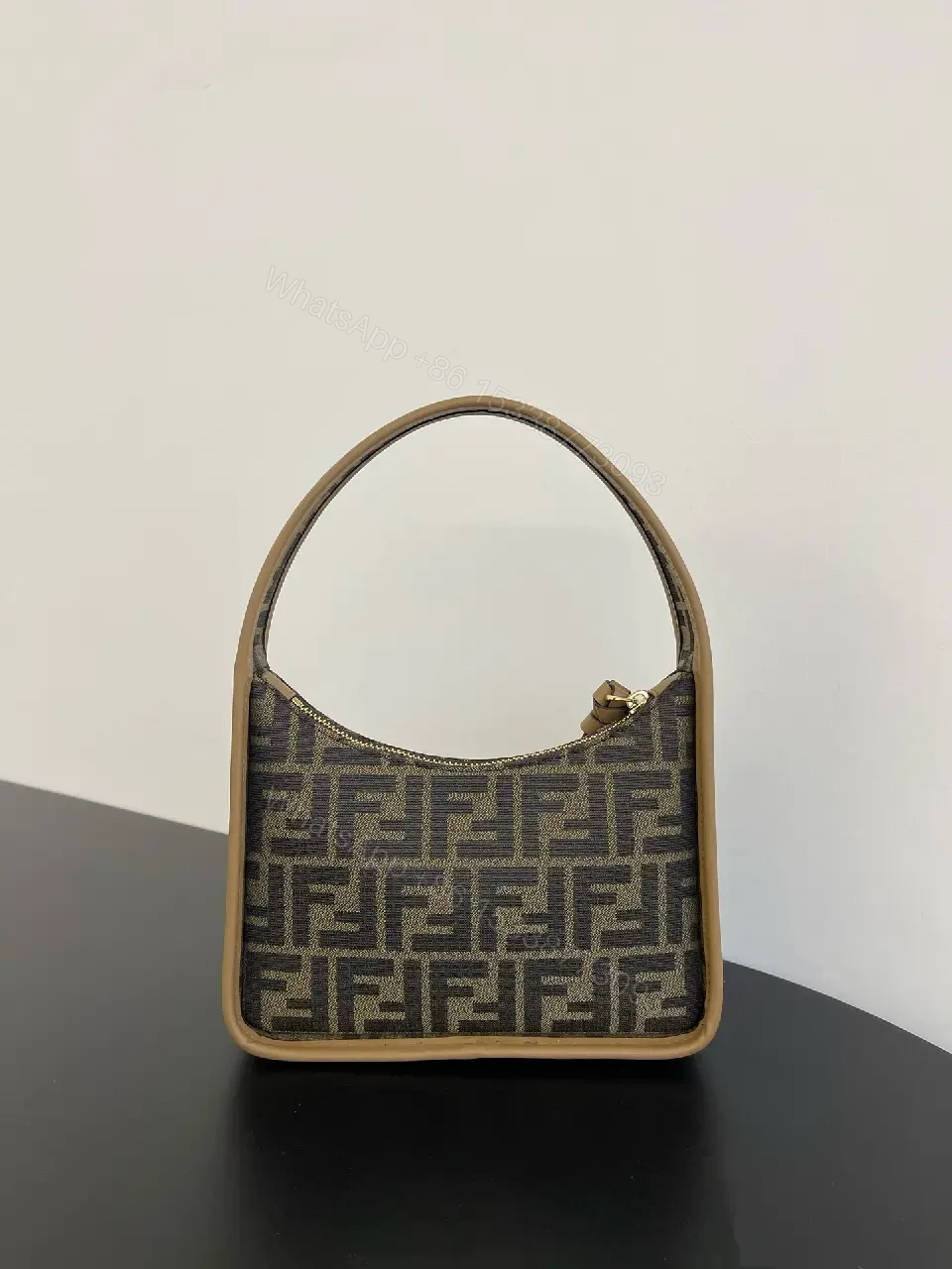 View 10 of Monogram Pattern Crossbody with Sculpted Frame, Taupe Trim