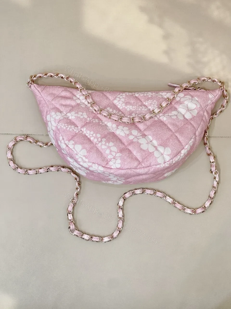 View 7 of Pastel Pink Quilted Shoulder Bag with Chain