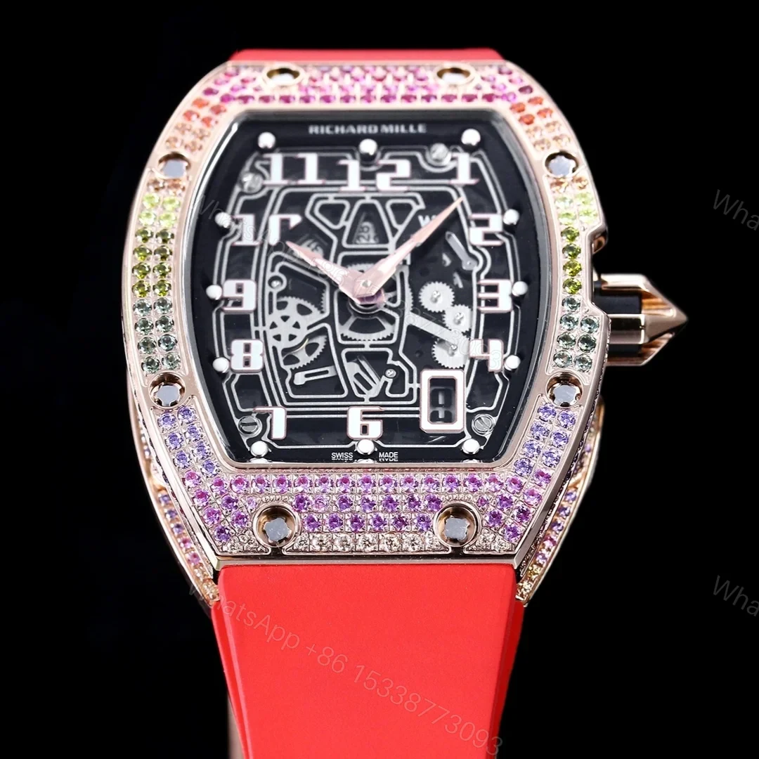 View 3 of Richard Mille RM67-01 Automatic Ultra Thin Skeleton Watch 38/48MM Barrel Case Red Strap Digital Hour Markers Premium Edition RM67-01-AT-RED-SK48