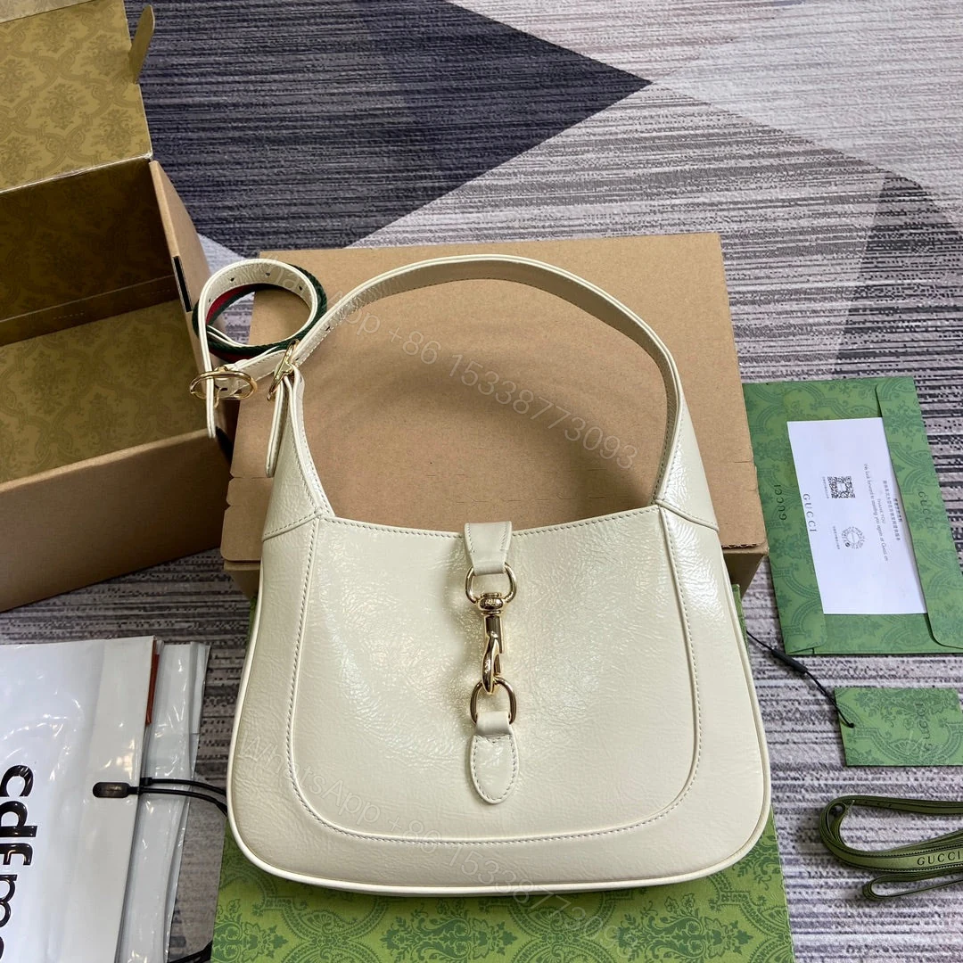 JACKIE SMALL SHOULDER BAG 27 IN WHITE CRACKED LACQUER CALFSKIN GOLD HARDWARE — view 1