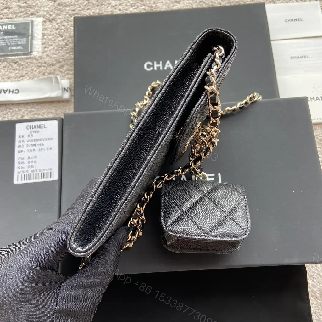 View 2 of Compact Quilted Wallet Bag with Chain Strap