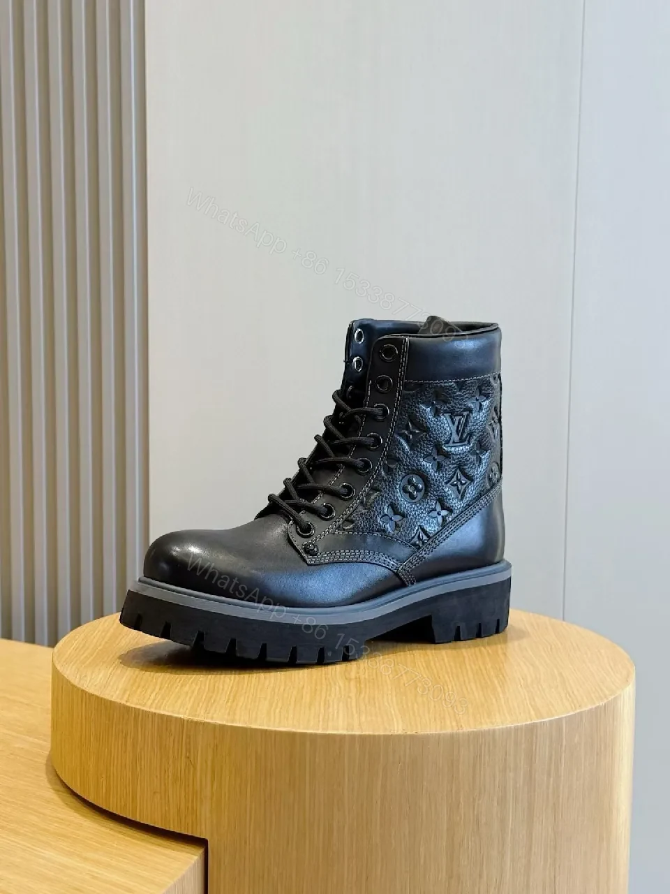 View 7 of Bold Textured Leather Combat Boots with Luxe Detailing