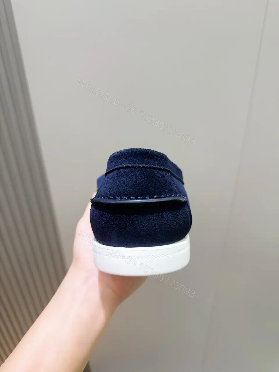 View 6 of Navy suede loafers with white sole for luxury everyday wear