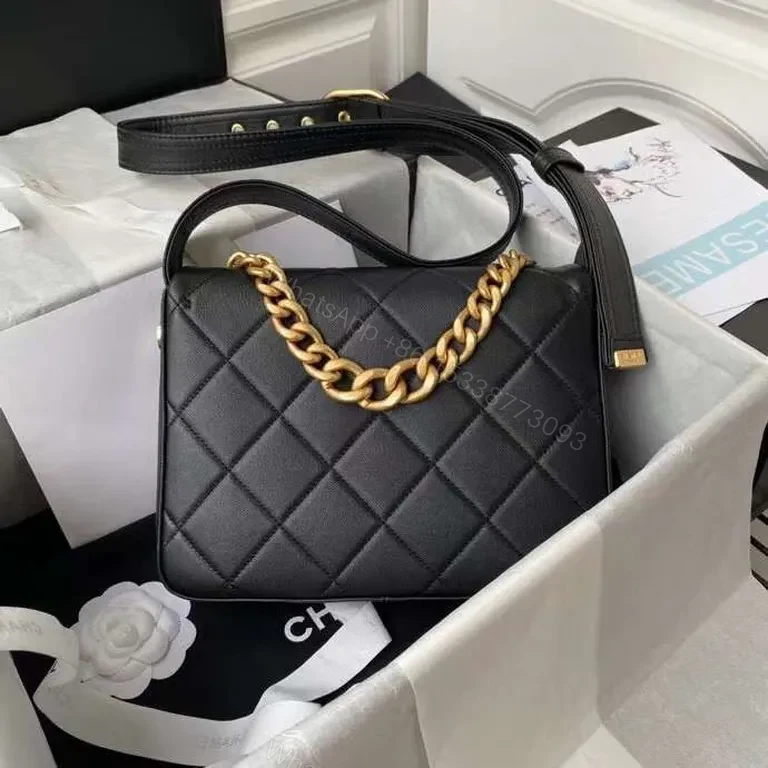 View 6 of Black Quilted Leather Bag, Gold Chain, Luxury, Iconic Hardware Bag