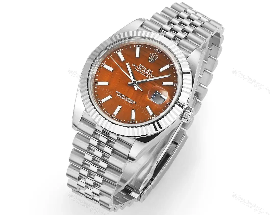 View 3 of Clean Factory – Rolex Datejust 41 Orange Custom Dial – Rolex 41mm Custom Orange Dial Watch – Rolex Datejust 41 Custom Orange Dial