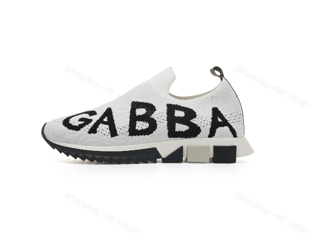 View 4 of White Knit Slip-Ons with Bold Lettering Sneakers