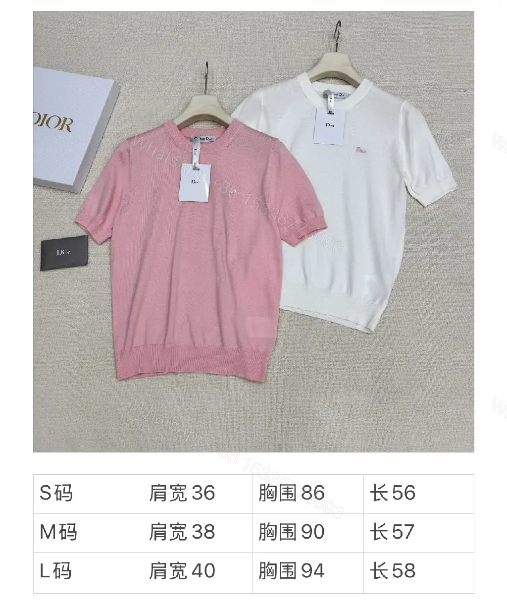 View 5 of Pink Cotton Knit Short Sleeve Dior Style with Logo Key Feature Tee