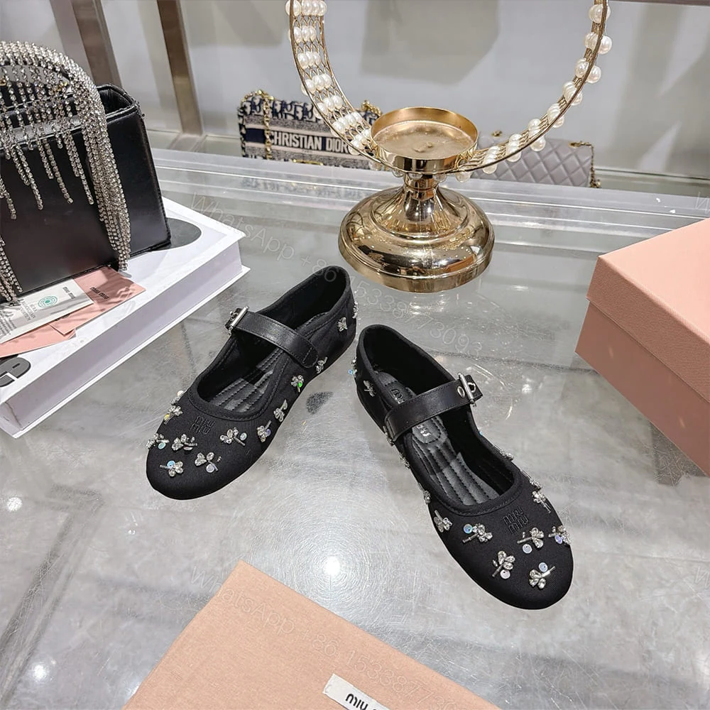 View 3 of MIUMIU Embroidered drill ballerinas 485136