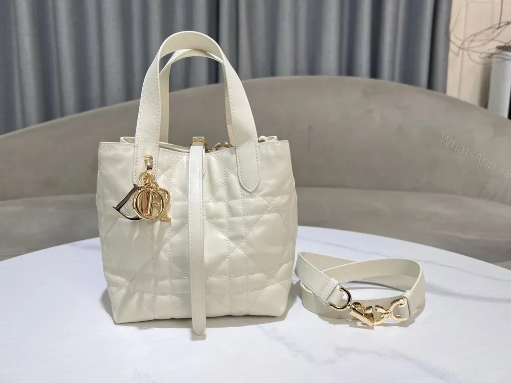 View 5 of Chic Quilted Mini Tote with Gold Dior Hardware