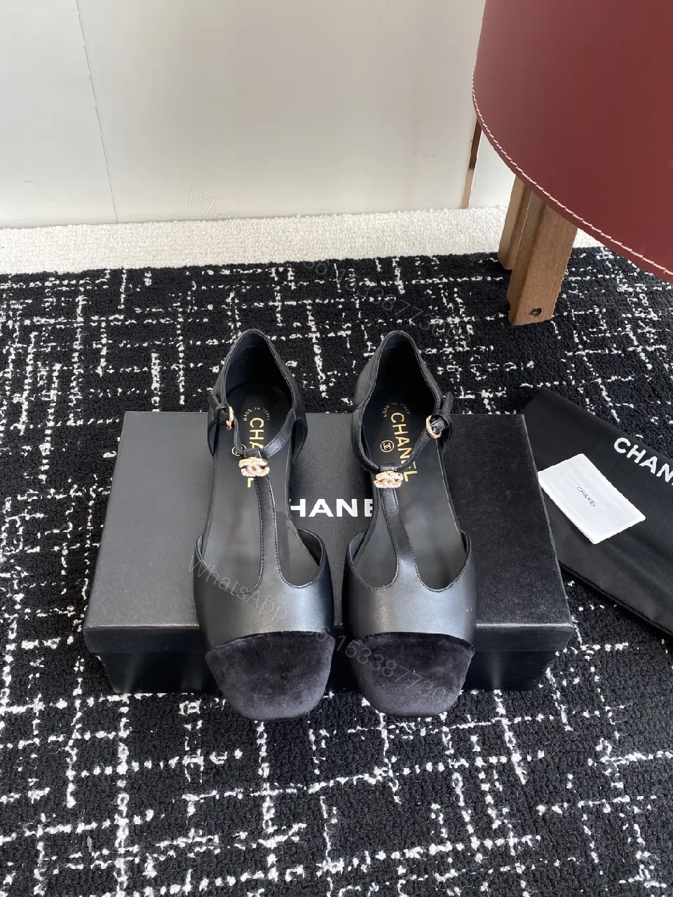 View 5 of Black Satin & Suede Slingback Heels with Gold Hardware