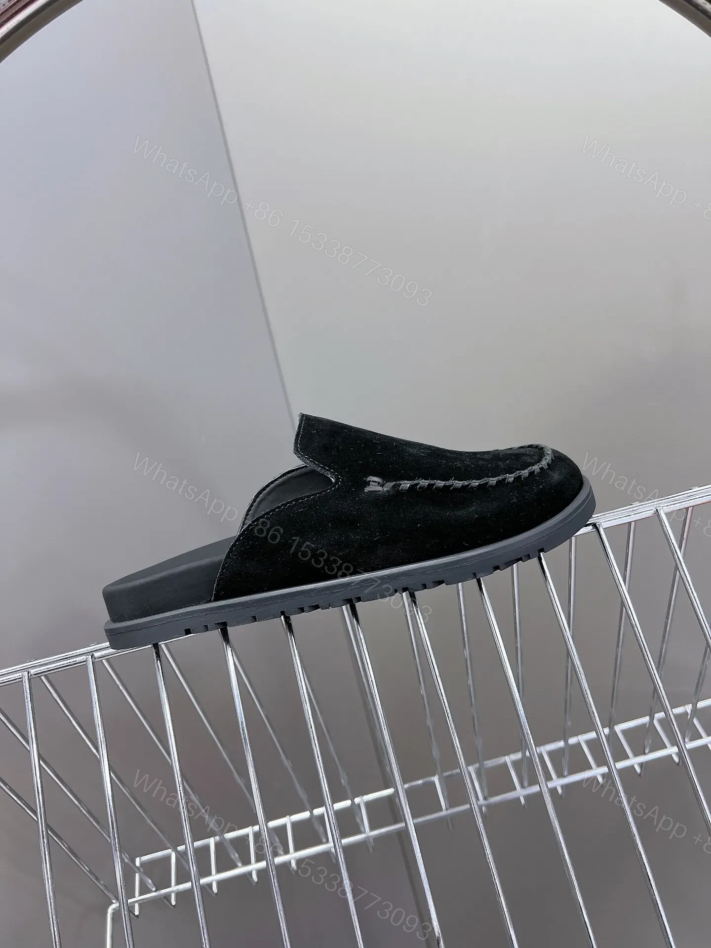 View 2 of Hermes Women Black Suede Slippers