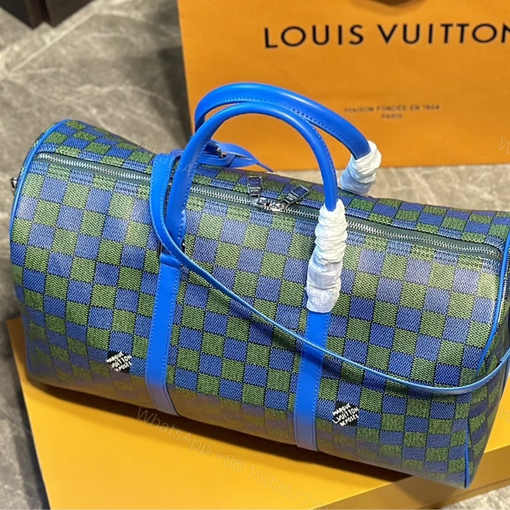 View 4 of Louis Vuitton Keepall Bandoulière Blue Green 45Cm