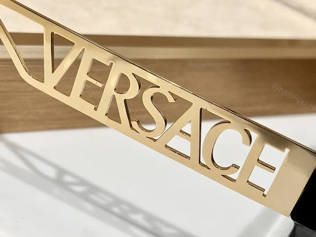 View 2 of Bold Red Frame Sunglasses with Gold Logo Temples, Versace Style