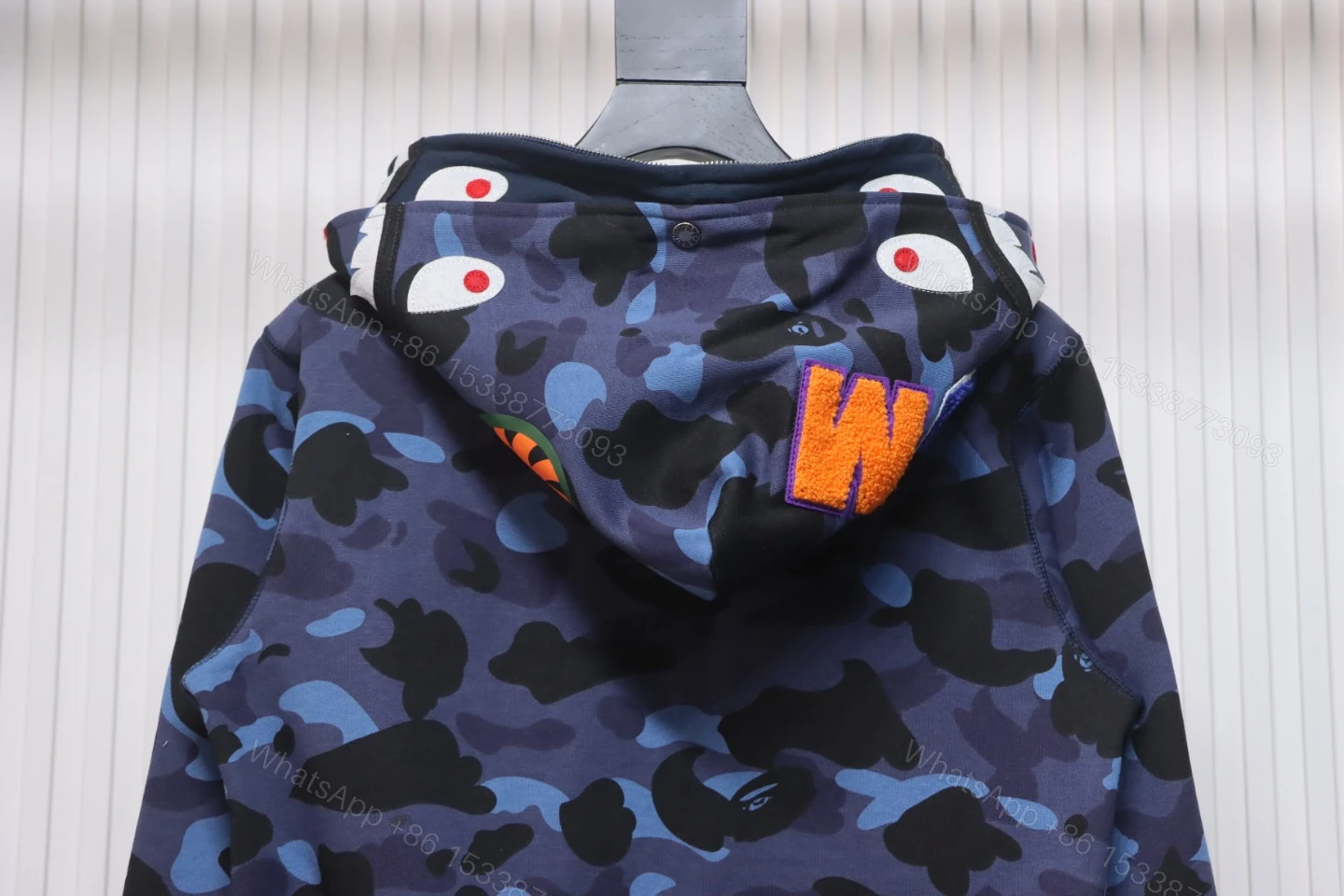 View 3 of BAPE Shark's Head Tiger's Head Zipper Camo Double Hoodie Dark Blue