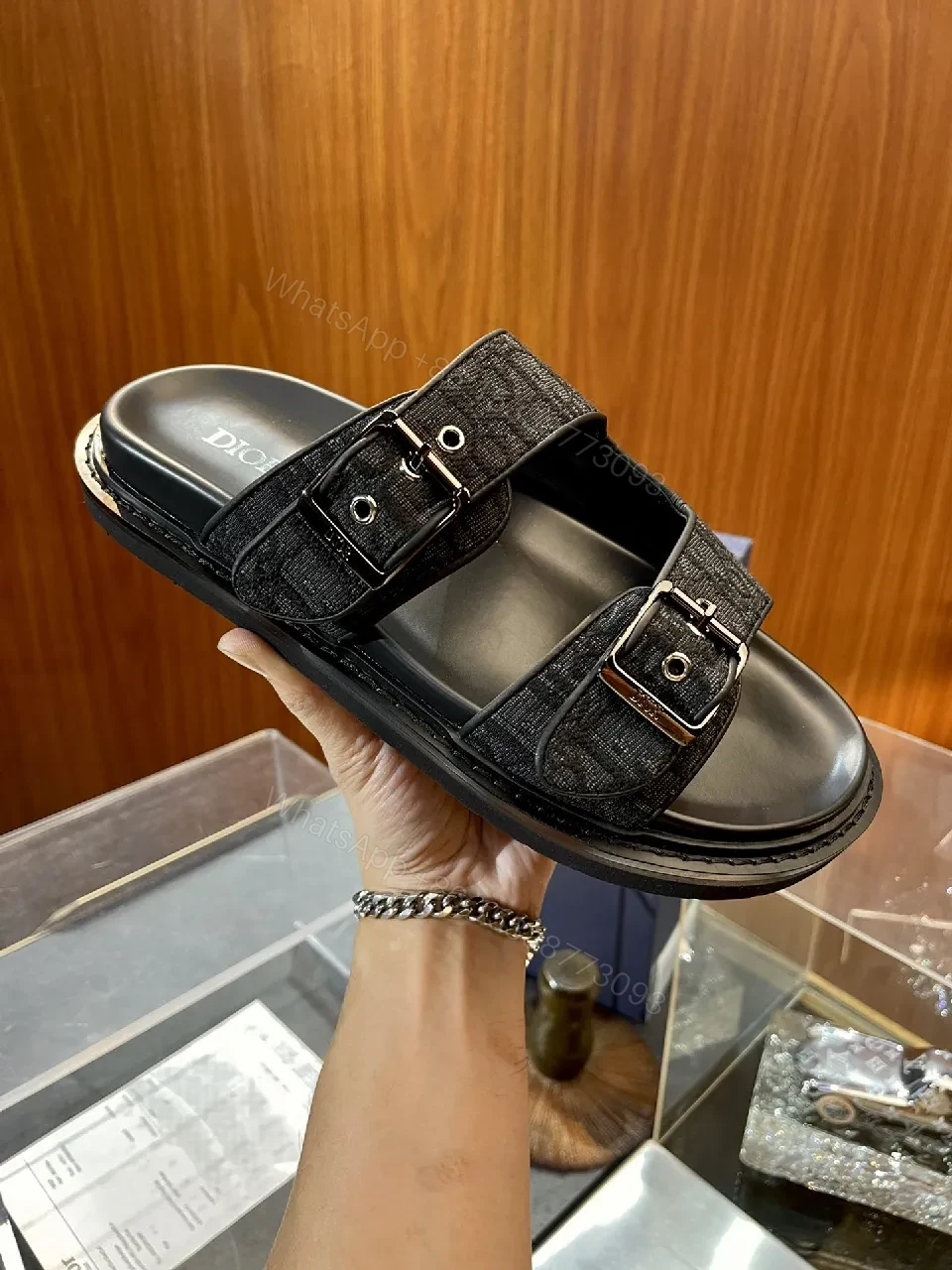 View 8 of Gold-Threaded Monogram Sandals: Effortless Luxe Footwear