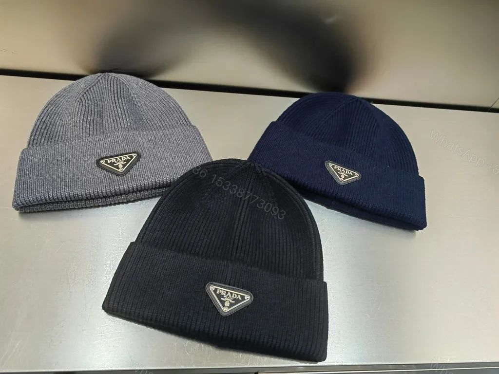 View 3 of Bold Minimal Beanie with Prada Badge - Knit Warmth Beanie