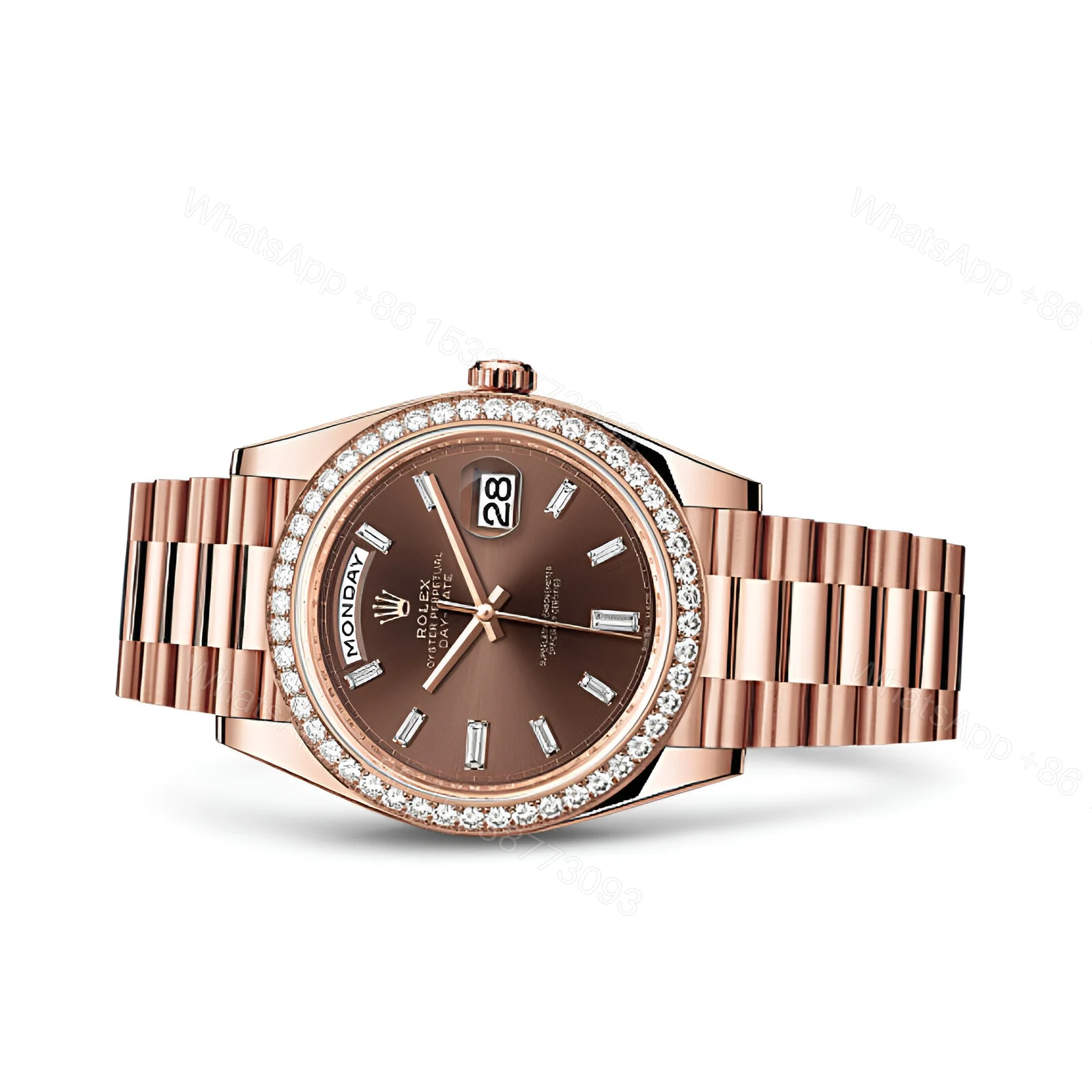 View 2 of Rolex Day-Date 228345RBR Chocolate Dial Diamond Bezel Replica