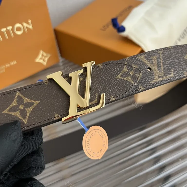 View 8 of Premium Leather Belt with Gold LV Interlock Buckle