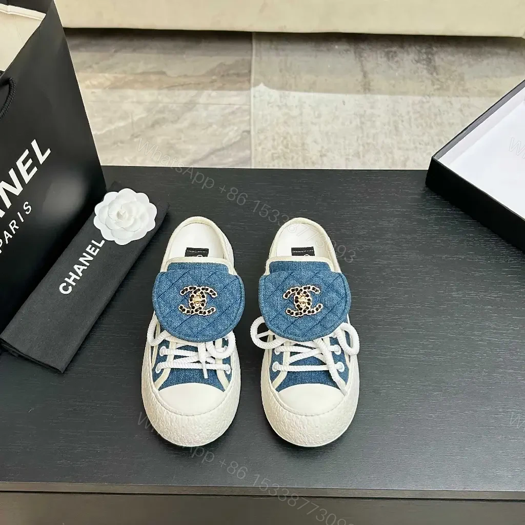 View 7 of Denim-Chic Leather-Luxe Slip-On Sneakers with Embellished Hardware