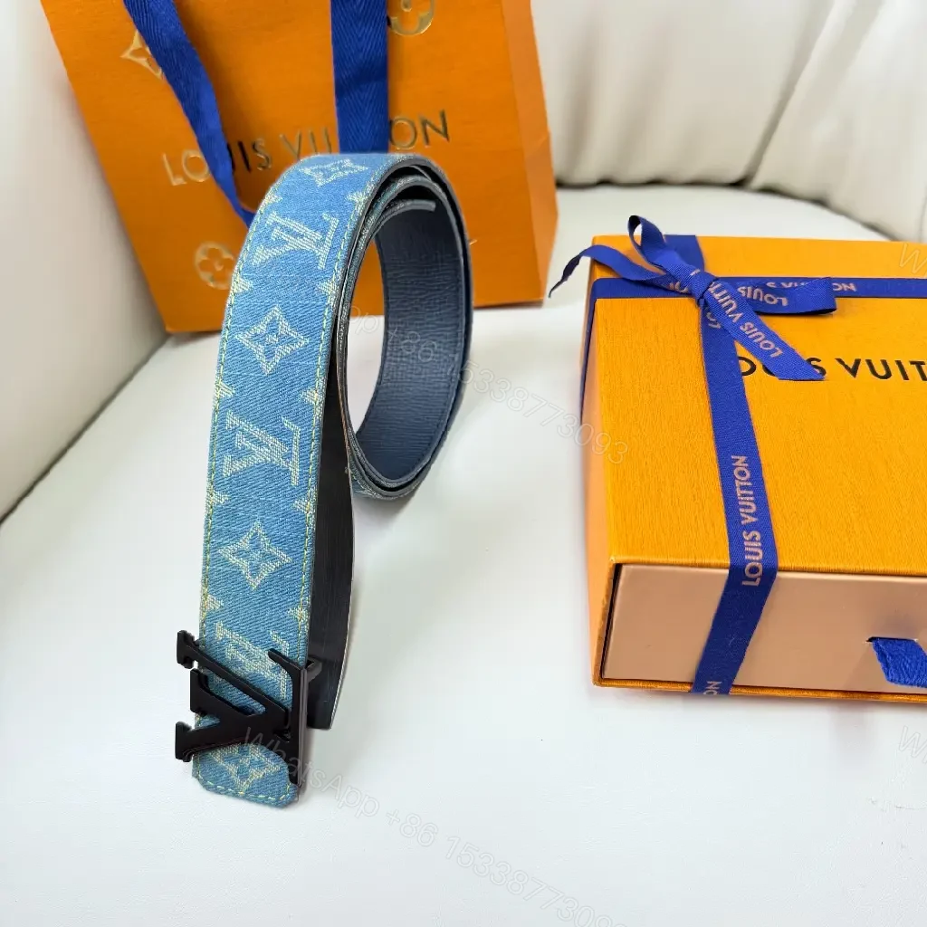 View 9 of Denim-Print Belt with Monogram Hardware: Luxury-Casual Belt