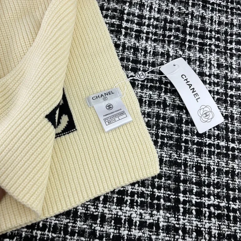 View 5 of Chanel Knit Set: Black & Cream, Signature Logo Hat & Scarf