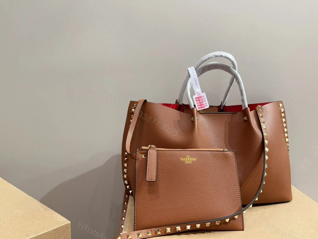 View 9 of VALENTINO GARAVANI ROCKSTUD TOTE BROWN 36CM