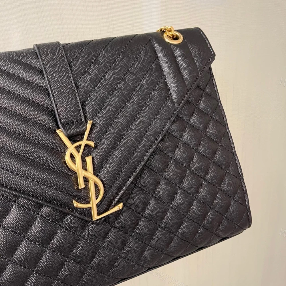 View 5 of Saint Laurent Envelope Large In Quilted Grain De Poudre Embossed Black Gold 31Cm 600166BOW911000