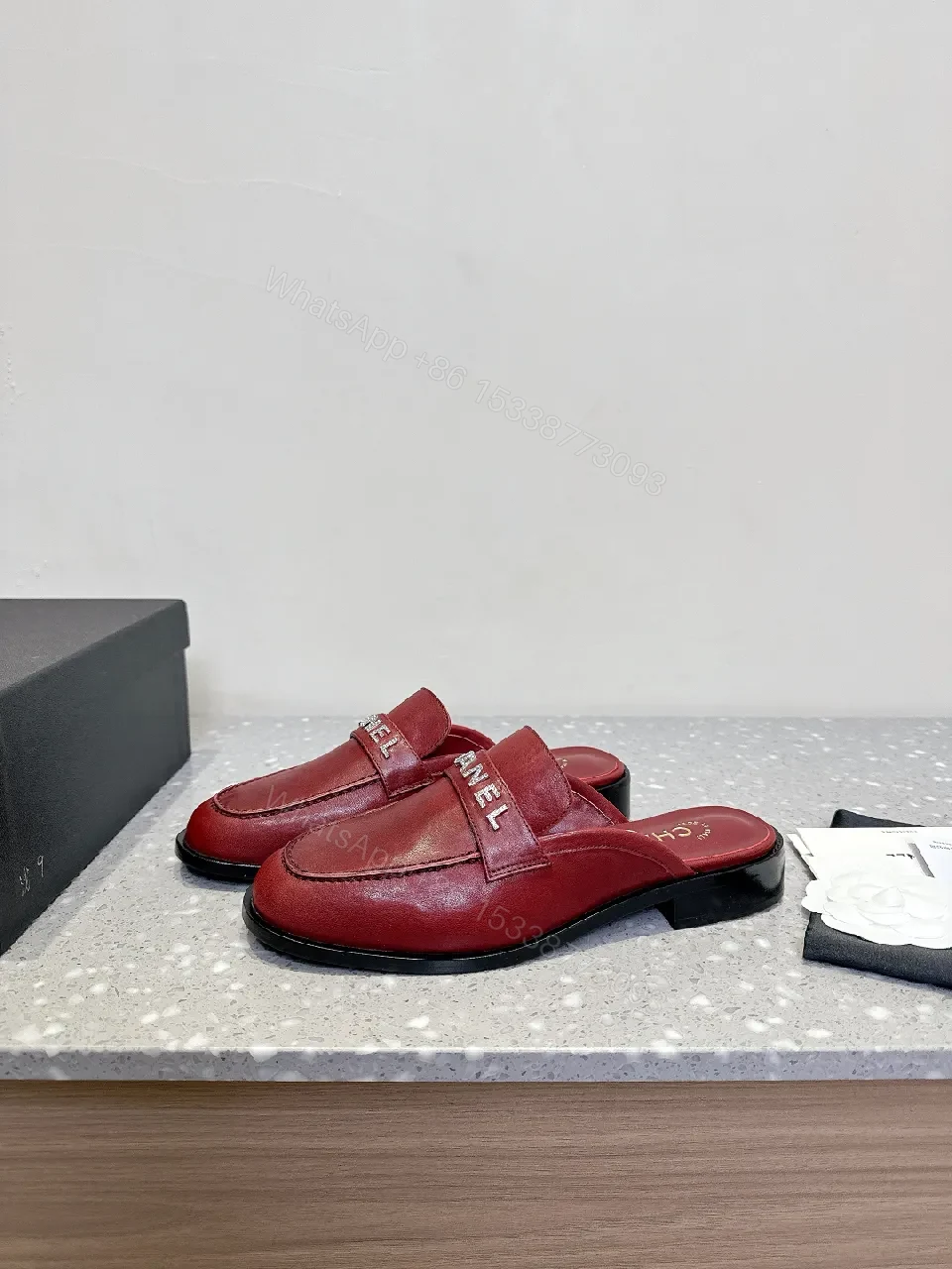View 8 of Red Leather Slip-Ons with Designer Strap, Vintage Chic Style