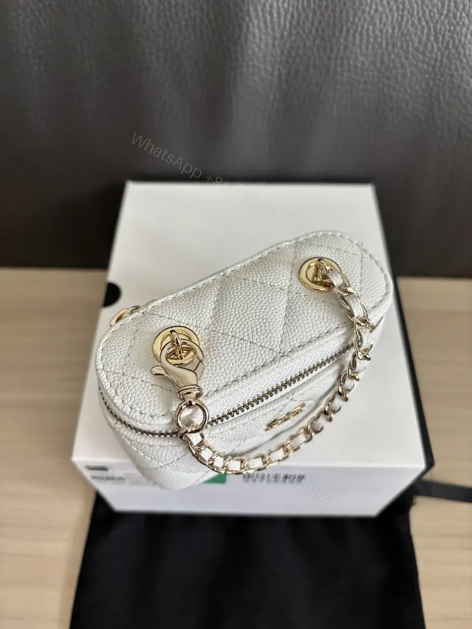 View 8 of White Quilted Mini Bag with Gold Chain, Luxe Everyday Carry