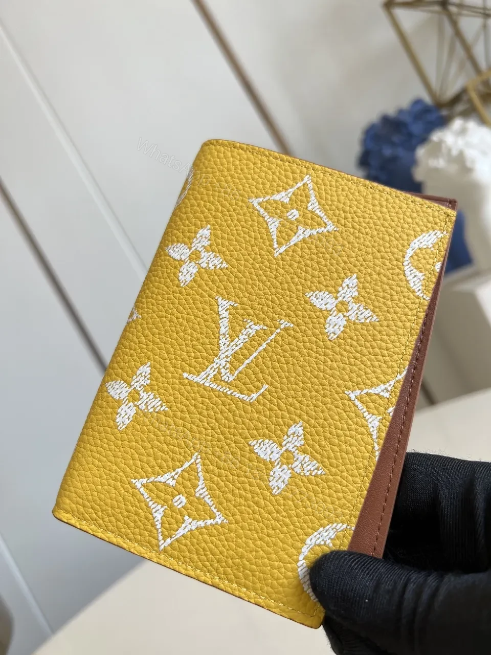 View 3 of Bold Yellow Monogram Textured Wallet - Compact Luxury Wallet