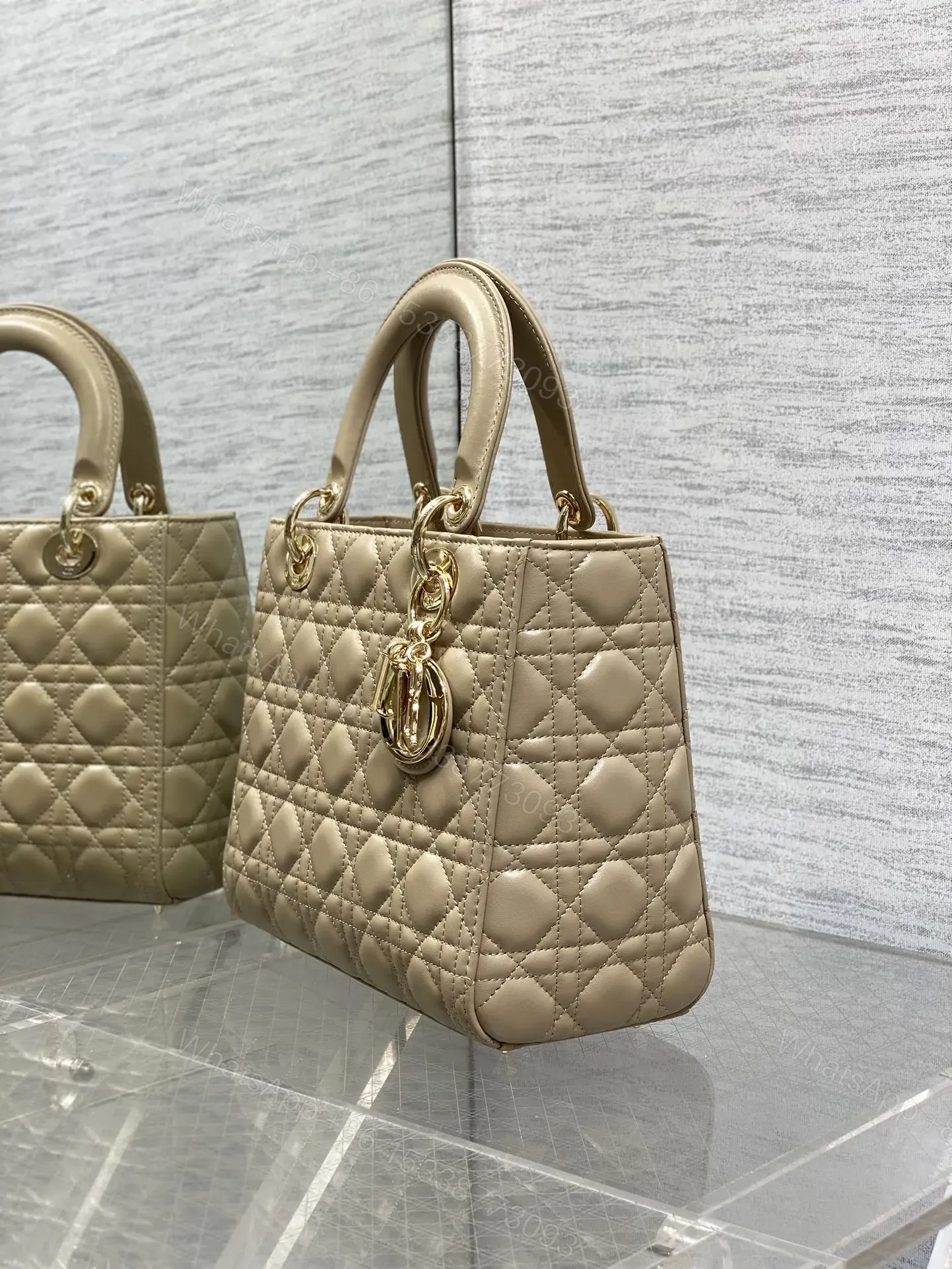 View 4 of DIOR MEDIUM LADY BAG 24 IN POWDER BEIGE GOLD HARDWARE