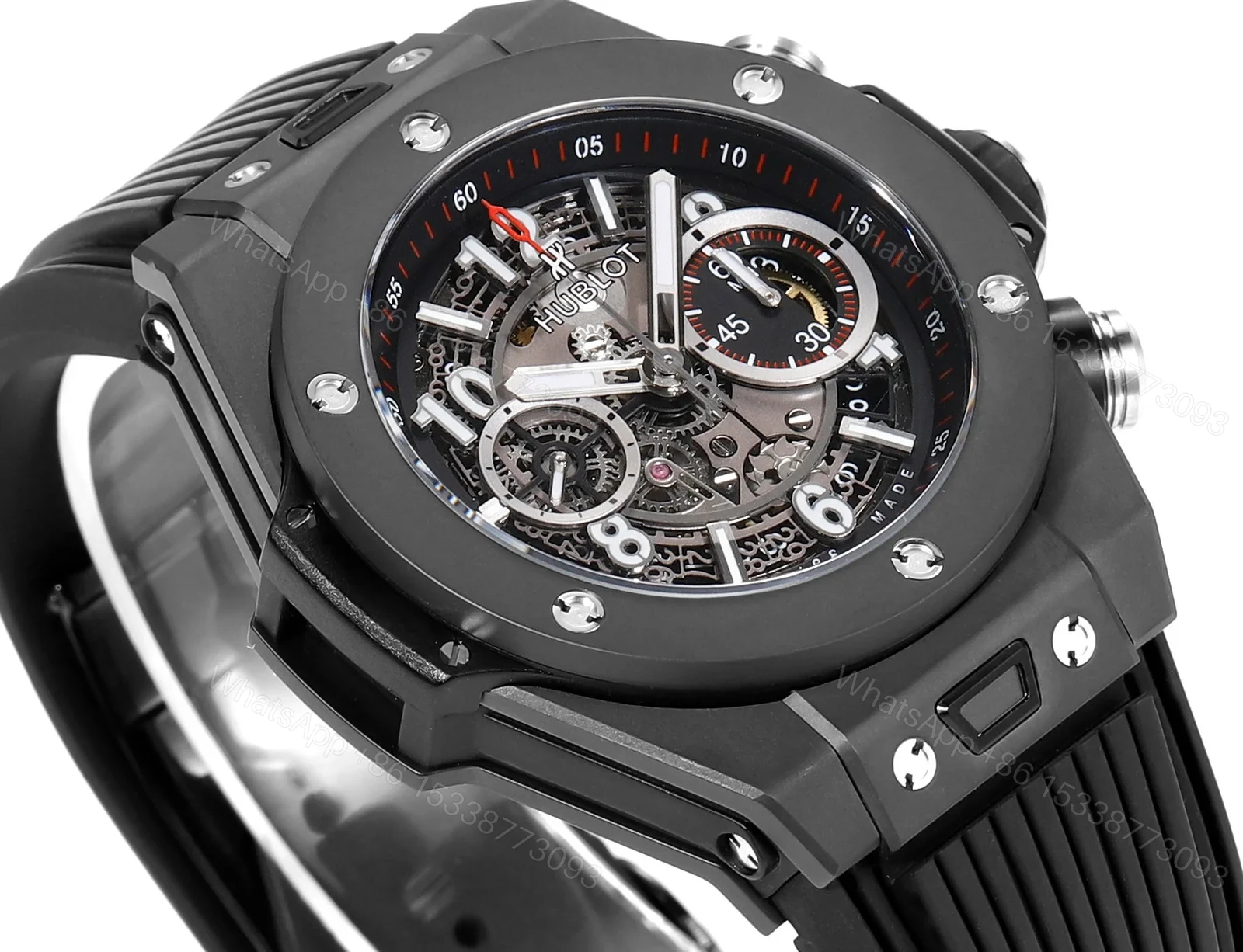 View 3 of Hublot Big Bang Unico Replica 45MM Premium Ceramic Case Black Rubber Strap Edition RG-HUBLOT-UNICO-BLACK-45